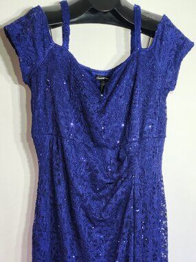 Candalite Off The Shoulder Long Lace Sequin Formal Gown Royal Blue - Size 2X